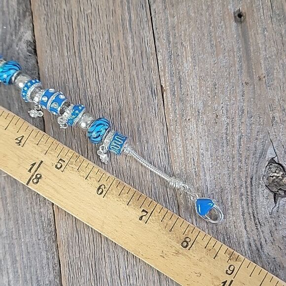 Blue beaded enamel and crystal charm bracelet  8" length - Picture 6 of 6